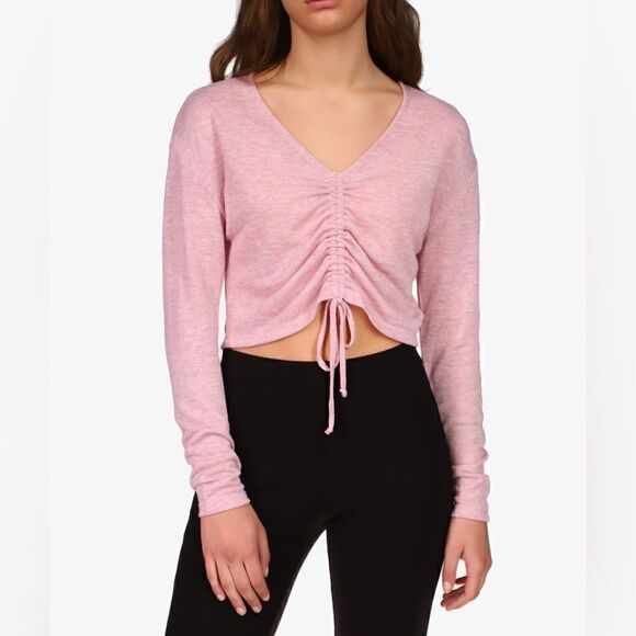 NEW Sanctuary Amora Ruched Knit Top In Heather Pink Women XS - Picture 1 of 11
